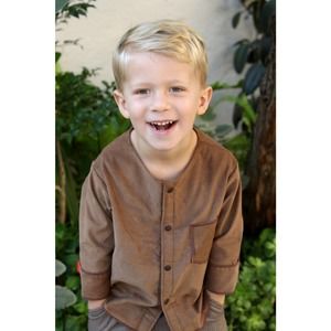 NWT Wren Amber Jake Boy Long Sleeve Shirt Size 12m-Upcycled Brown Corduroy